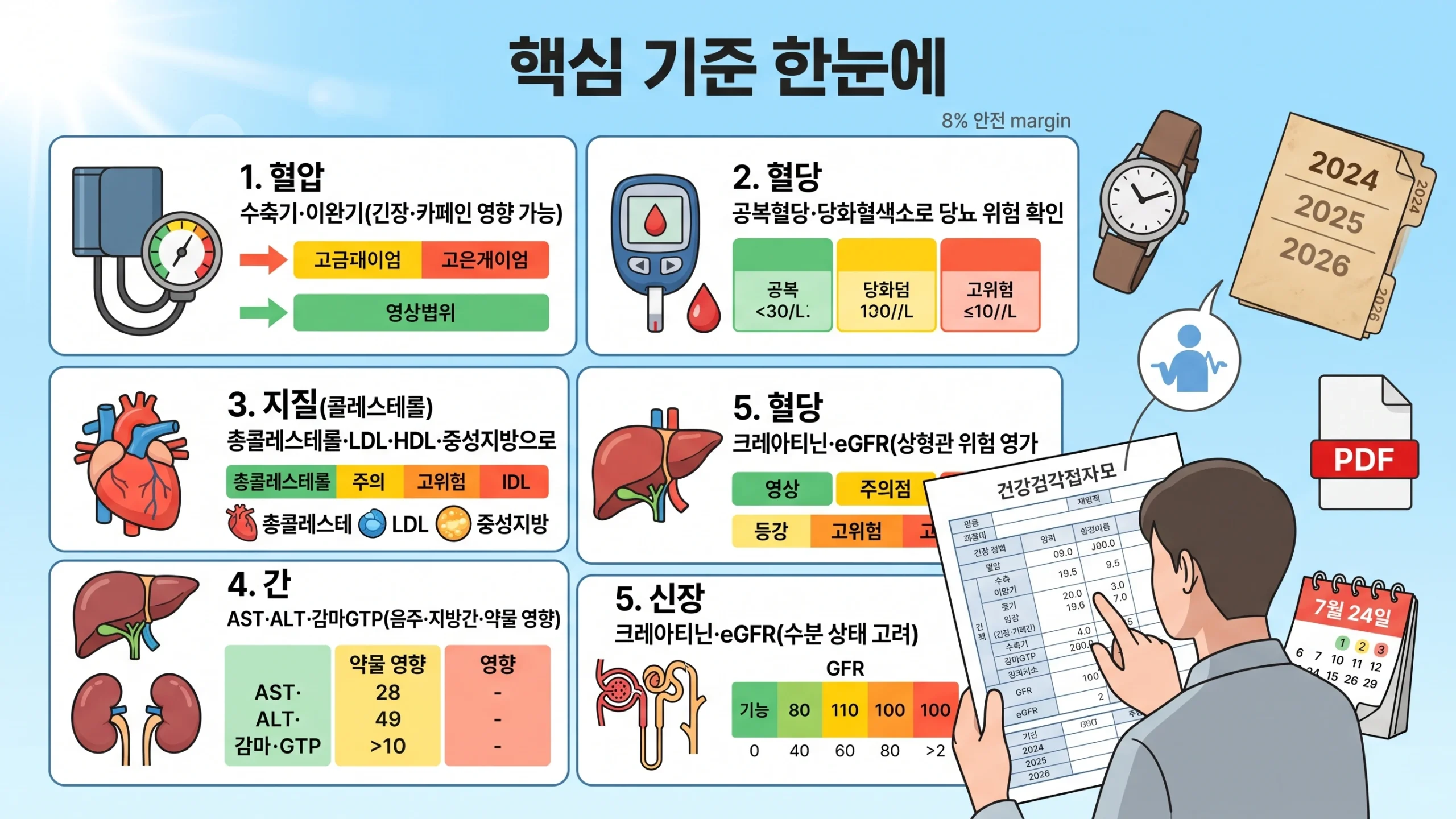 건강검진 결과표 보는 법 핵심 기준 한눈에 보기(지표별 이해) 인포그래픽
