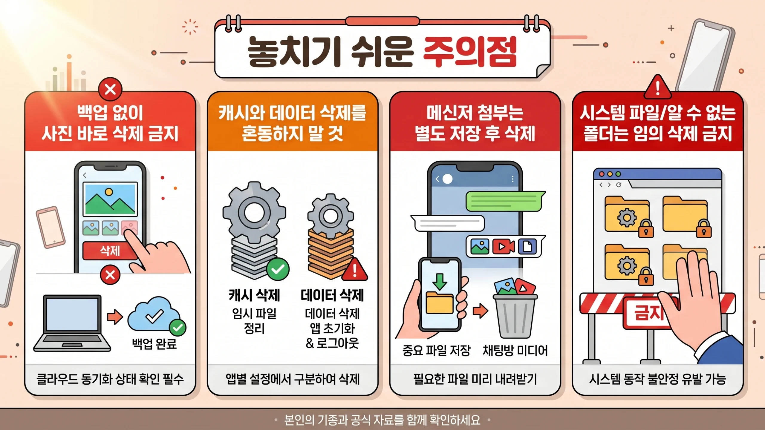 휴대폰 저장공간 정리 순서 자주 발생하는 실수와 주의사항 인포그래픽
