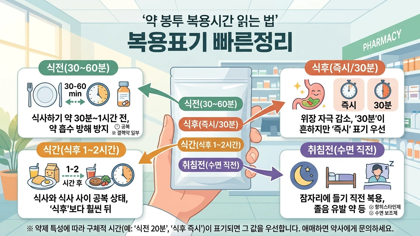 약 봉투 복용시간 summary 인포그래픽