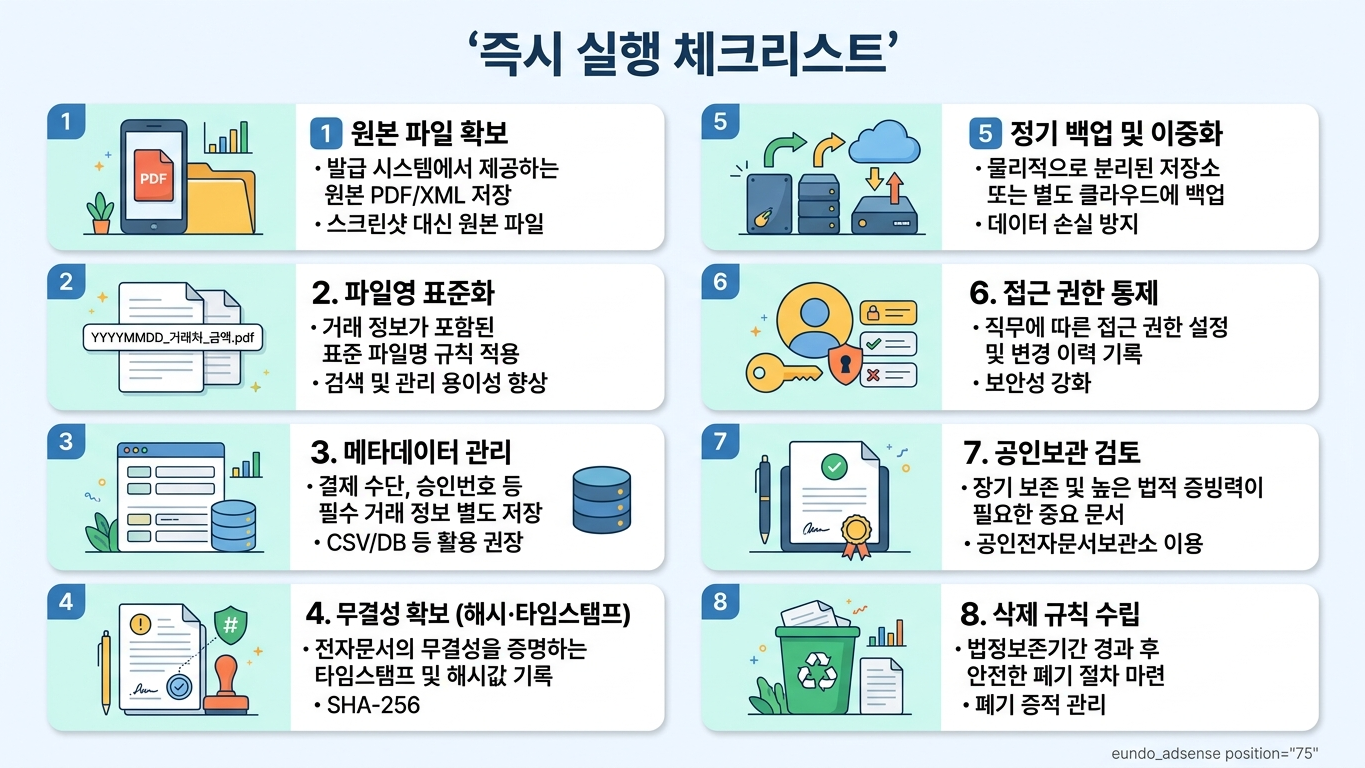 전자영수증 보관 checklist 인포그래픽