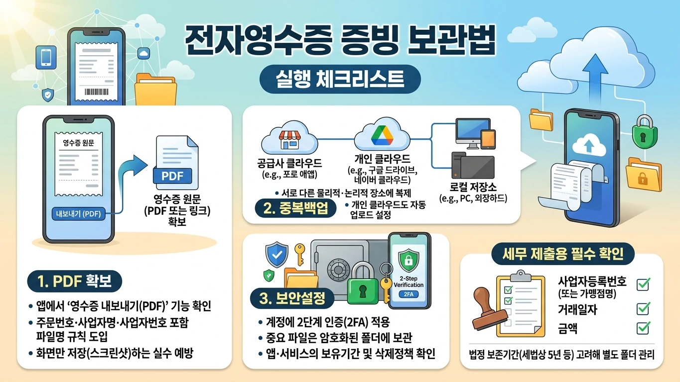 전자영수증 보관 checklist 인포그래픽