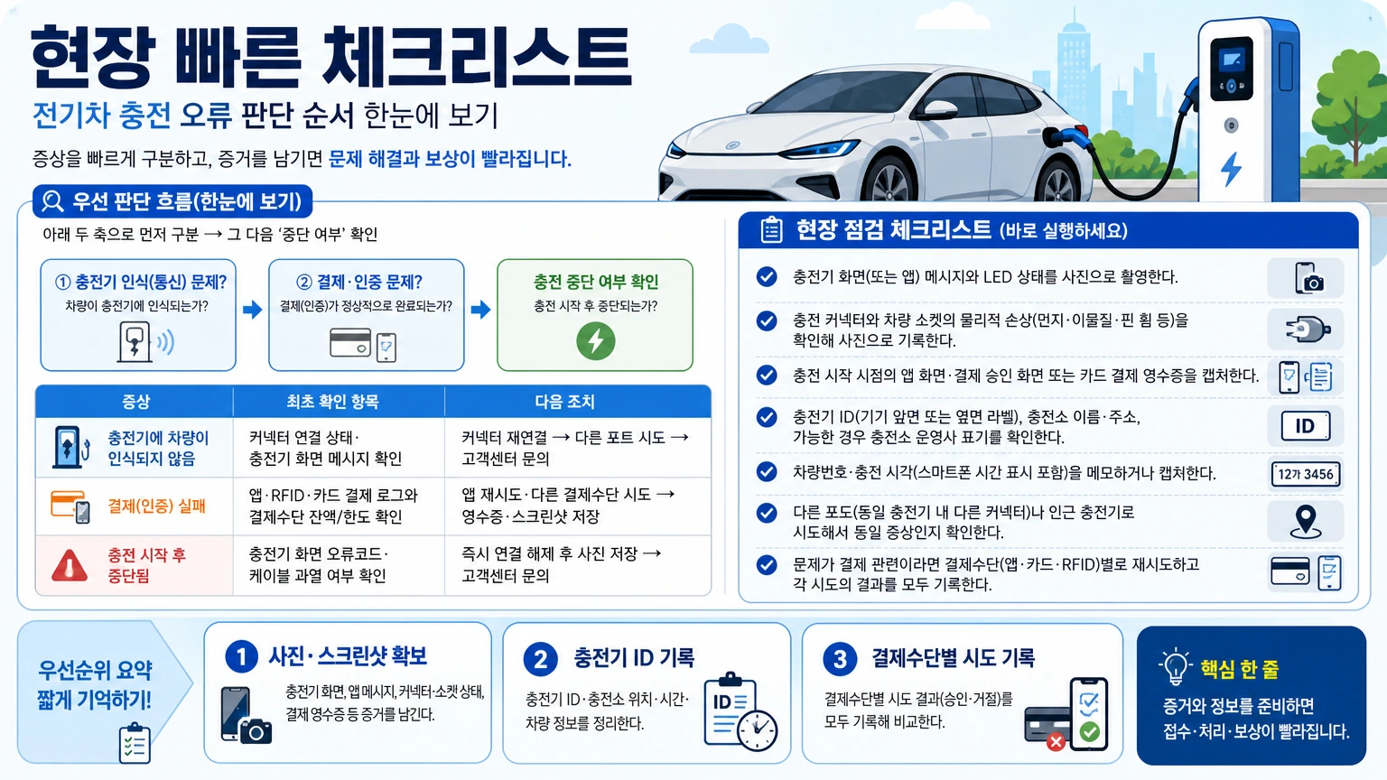 충전 오류 점검 summary 인포그래픽