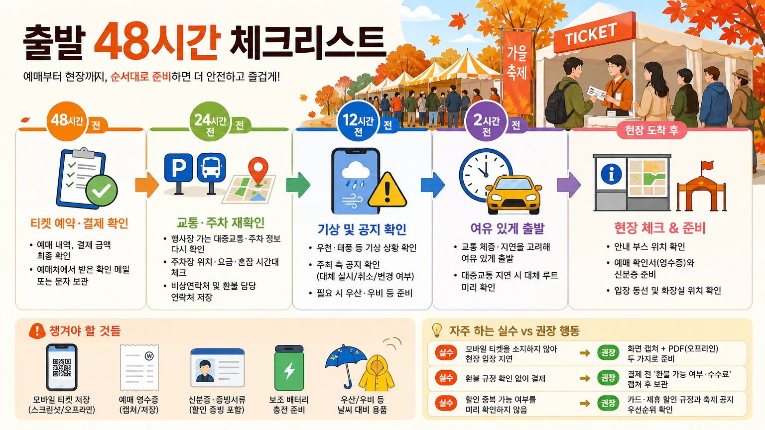 가을 축제 예매 팁 checklist 인포그래픽