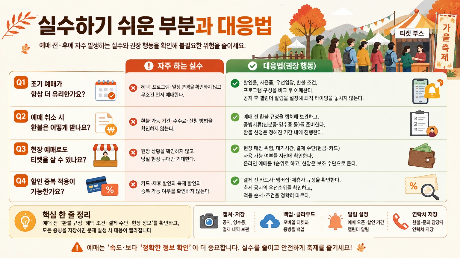 가을 축제 예매 팁 주의사항 인포그래픽