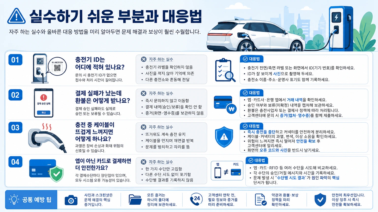 충전 오류 점검 주의사항 인포그래픽